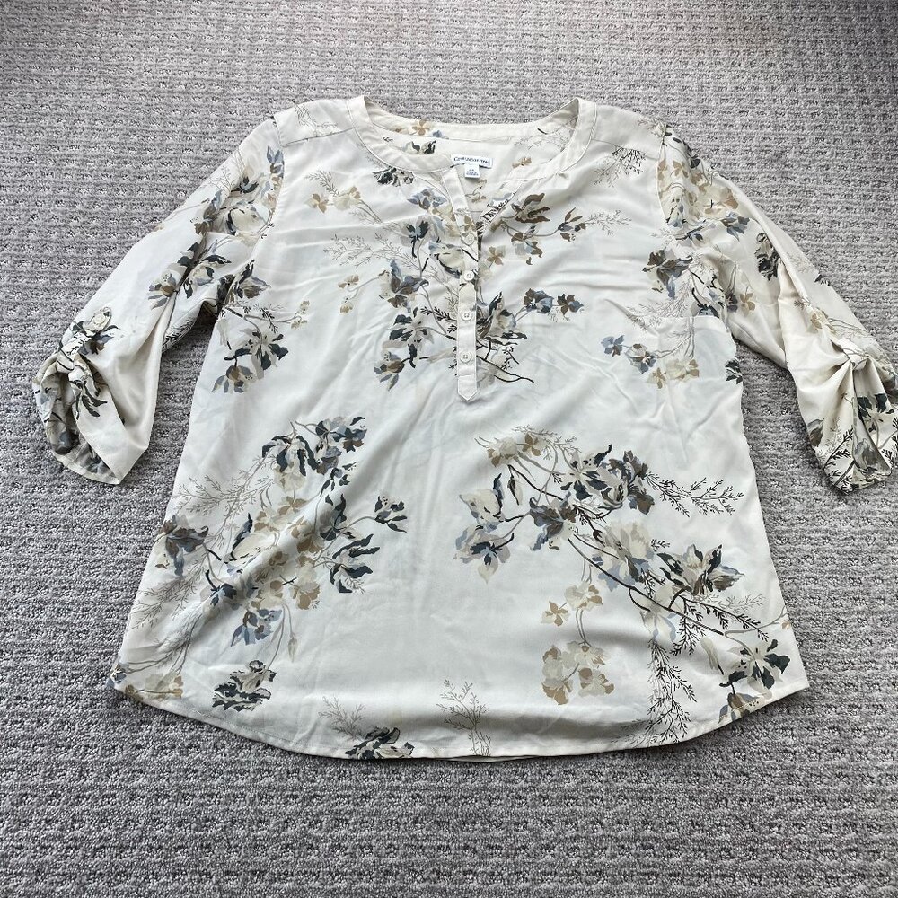 Croft & Barrow Blouse Top Women Size Extra Large XL Beige Floral Top Shirt